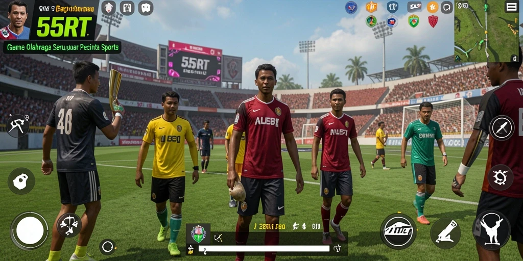 Tampilan gameplay seru dalam 55RT yang menguji keterampilan olahraga.