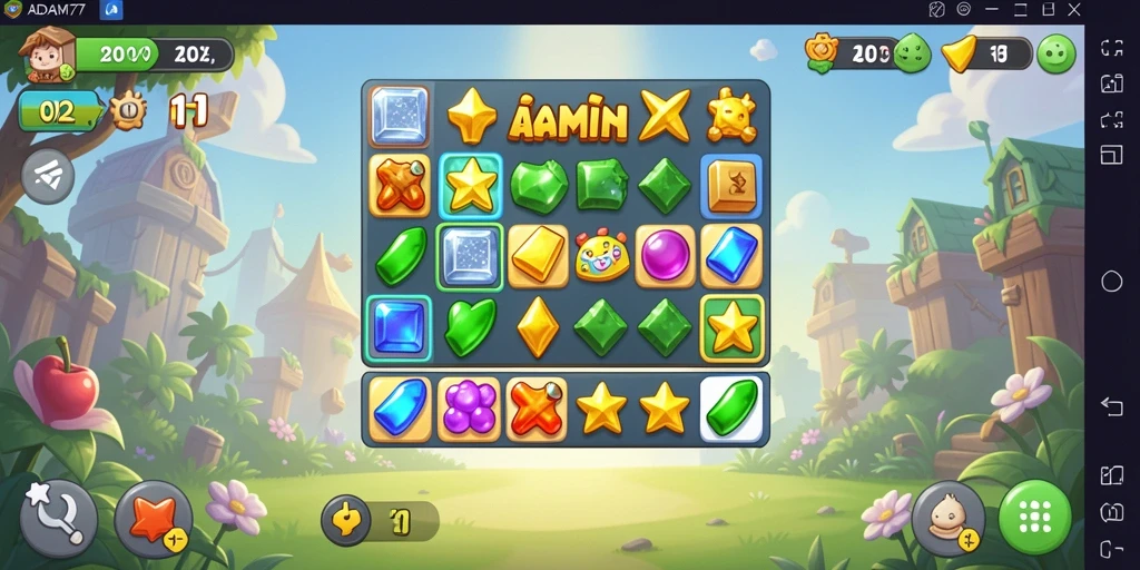 Tangkapan layar gameplay ADAM77 dengan kombinasi Match-3 yang menarik.
