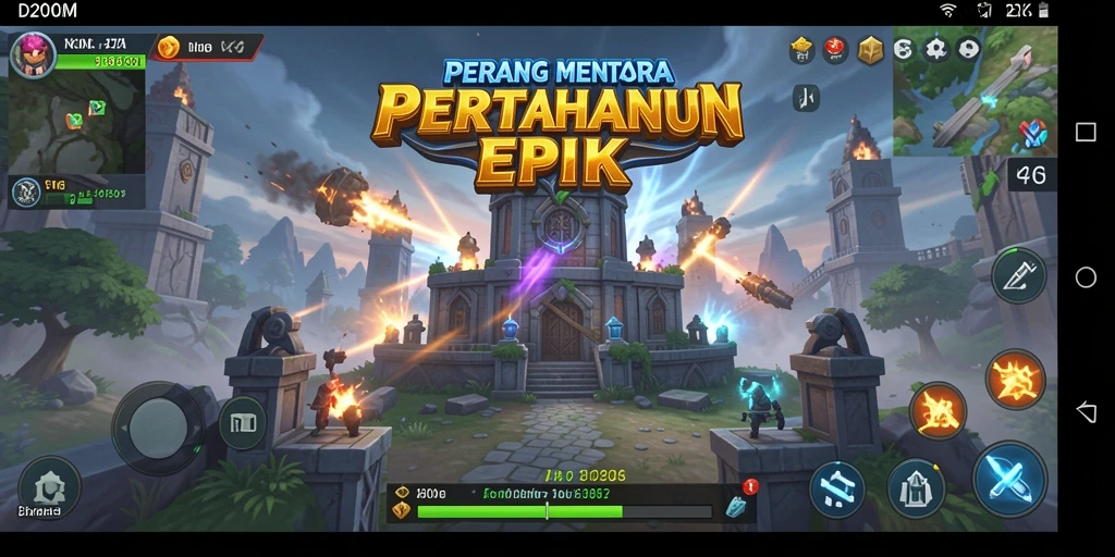 Tampilan gameplay D200M yang mendebarkan di dunia Tower Defense.