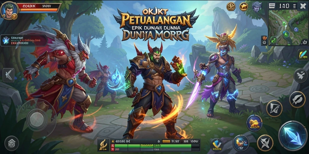 Screenshot gameplay <strong>OKJKT</strong> menampilkan pertarungan epik di dunia fantasi.