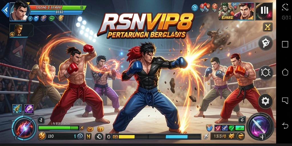 Screenshot menunjukkan pertarungan mendebarkan di RSNVIP8 dengan efek visual yang memukau.