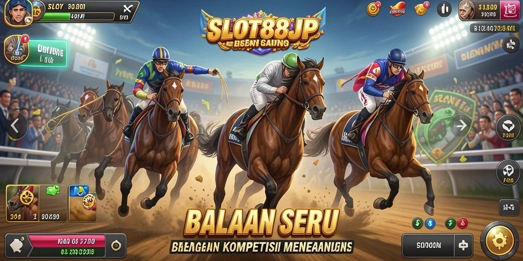 Screenshot dari gameplay balapan yang mendebarkan di SLOT88JP.